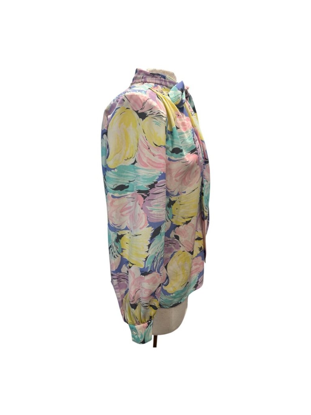 Vintage Balenciaga Paris Pastel Floral Bow Blouse Size 6 Watercolor Secretary To - Picture 6 of 11